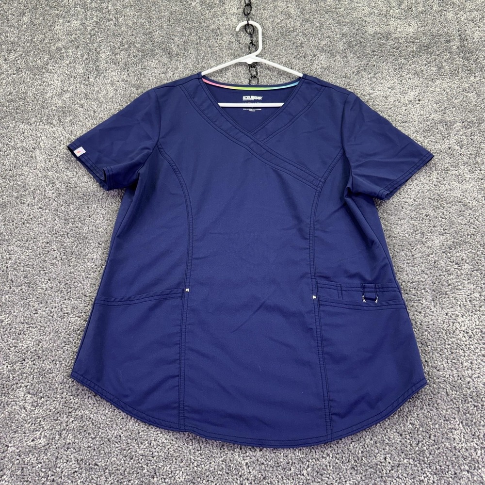 Scrubstar Shirt Womens Medium Blue Ultimate V Neck Scrub Tunic Pockets Stretch